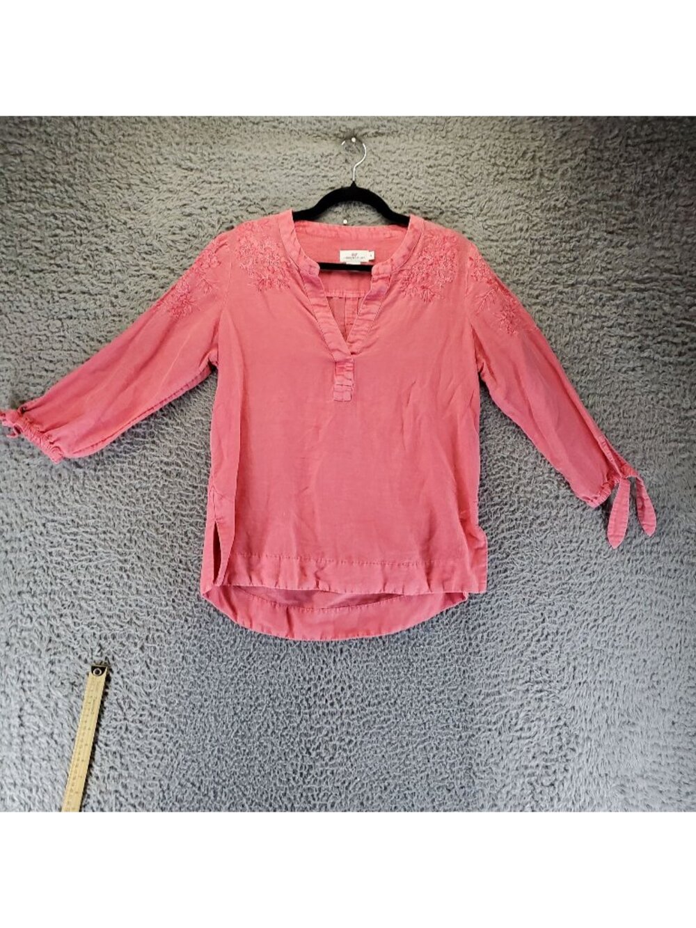 Vineyard Vines Top Womens Small Pink Linen/Cotton Blend 3/4 Sleeve Blouse